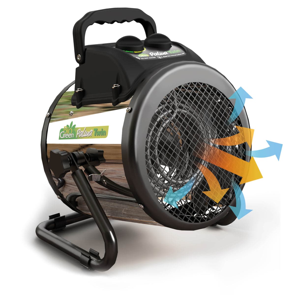 Bio Green Palma greenhouse heater with thermostat dial and carry handle