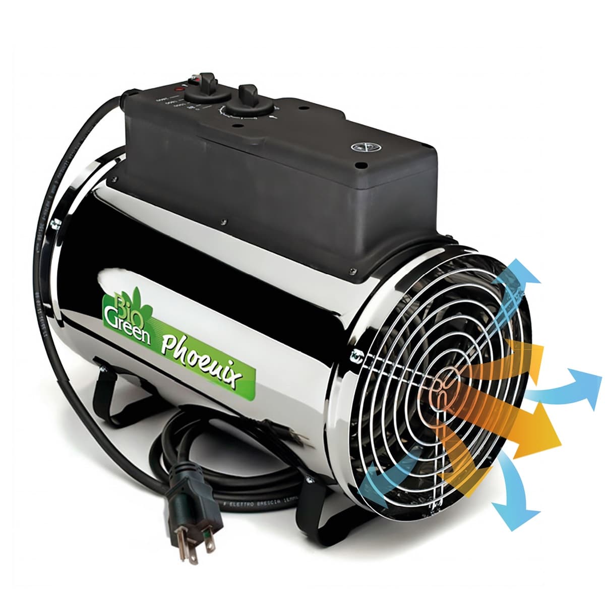 Bio Green Phoenix 2800 watt greenhouse heater in a black housing with a top handle