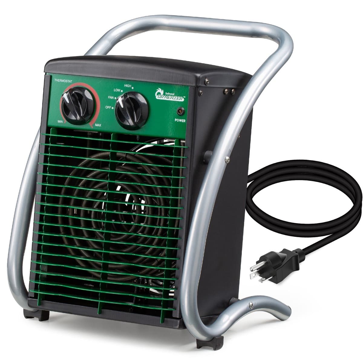 Dr. Infrared DR-218 greenhouse heater with thermostat knob and carry handle