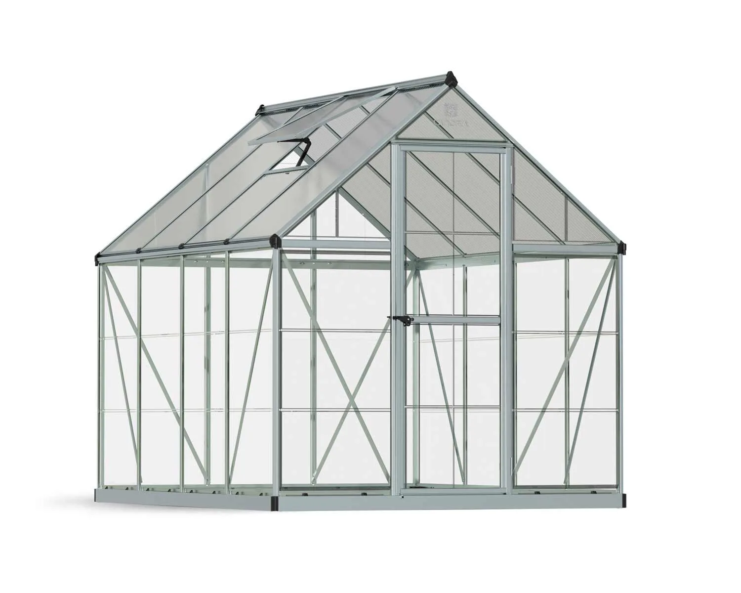 Canopia Hybrid 6x8 greenhouse with clear walls and twin-wall roof, product photo on white