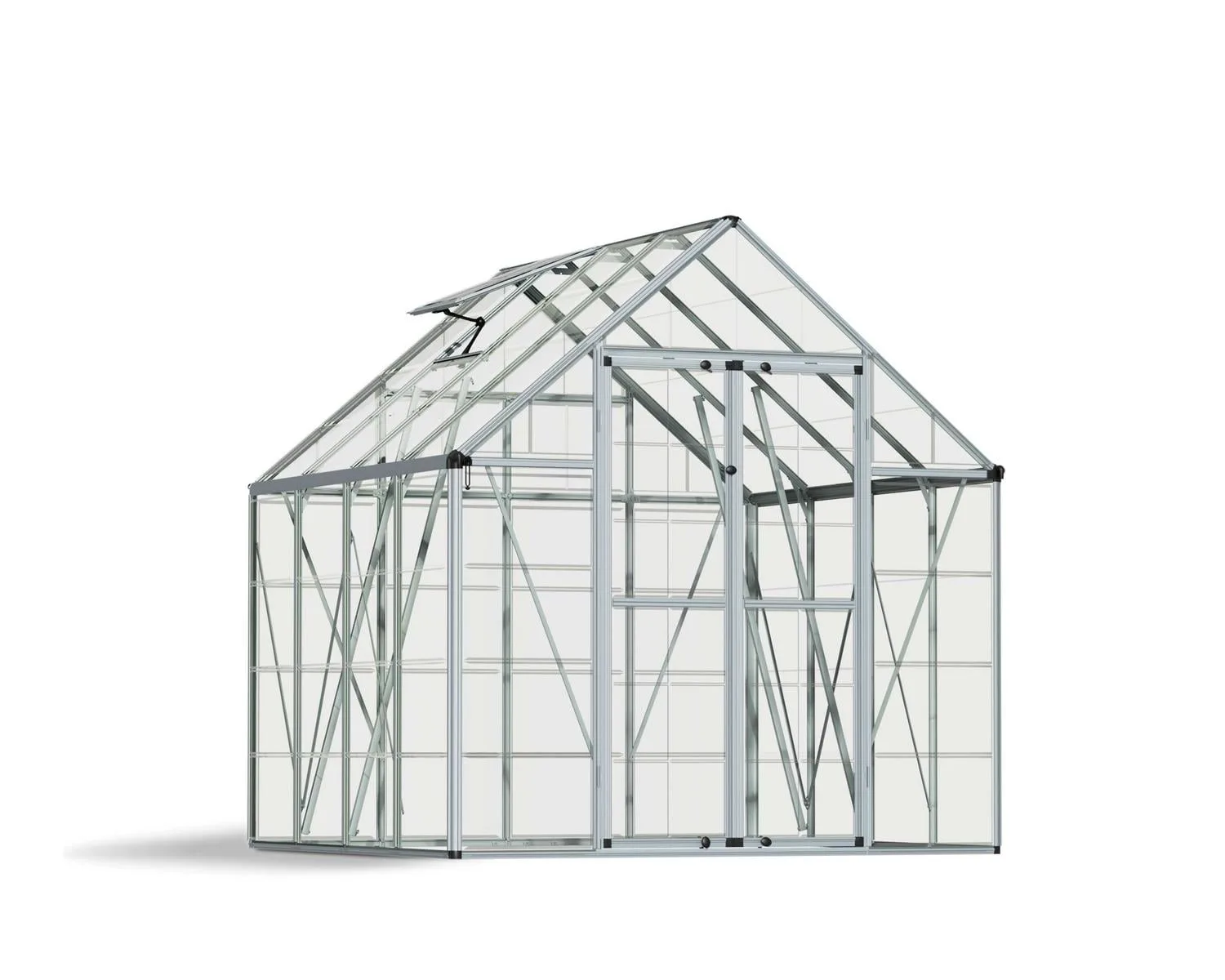 Canopia Snap and Grow 8x8 greenhouse with silver aluminum frame, product photo on white